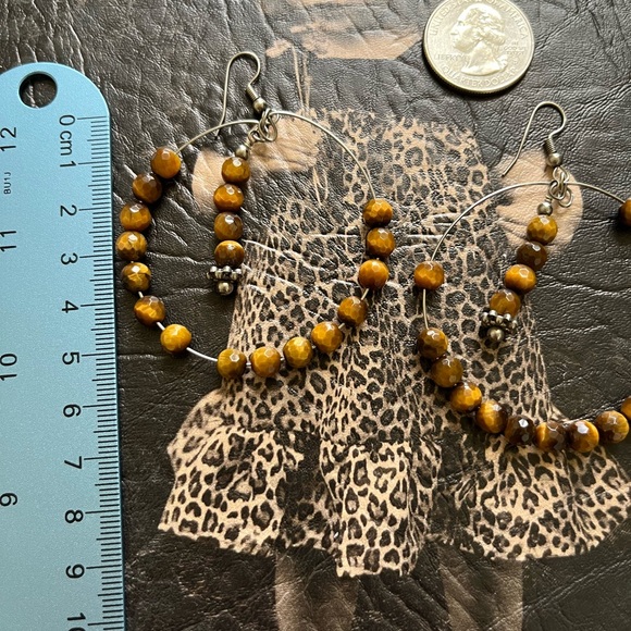 Golden Tiger Eye Earrings Genuine Stones - Picture 5 of 7